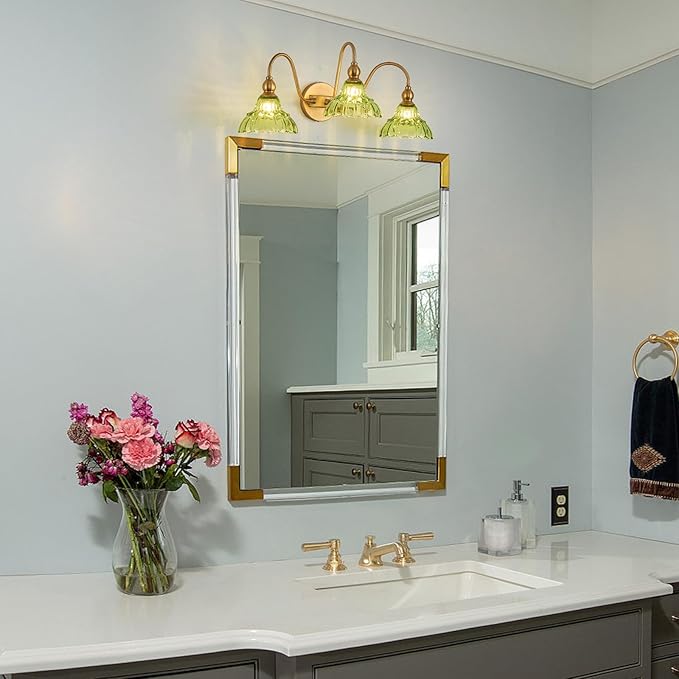 Vintage Bathroom Vanity Light 3-Light Bedroom Vanity Lighting Fixtures Green Wall Sconces for Living Room Hallway Dining Room Kitchen