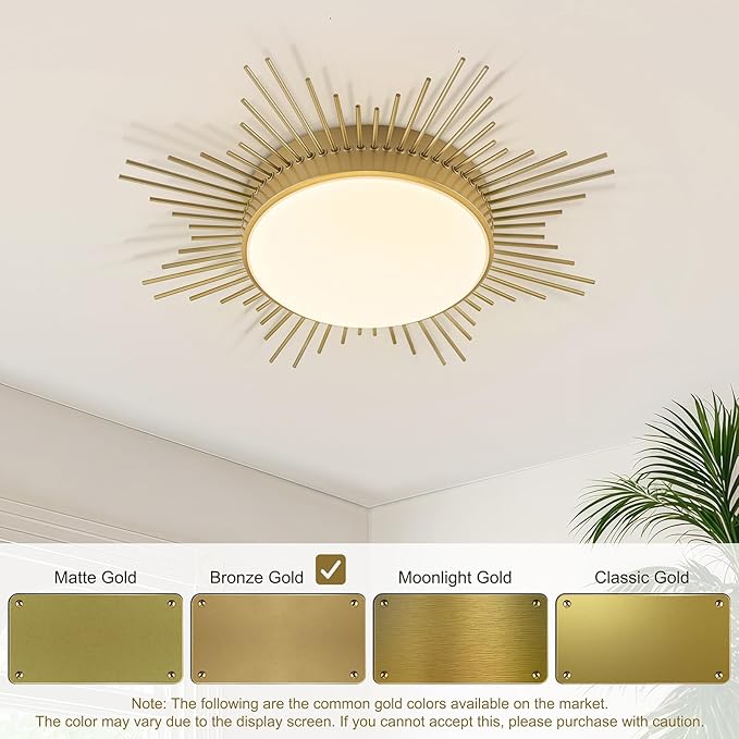 D23.6 In. LED Dimmable Ceiling Lights Flush Mount, Kids Ceiling Light Fixture, Nursery Light Fixture Brass Firework Flower Ceiling Light for Kids Room Bedroom Nursery Ceiling Light 5CCT 2700K-5000K