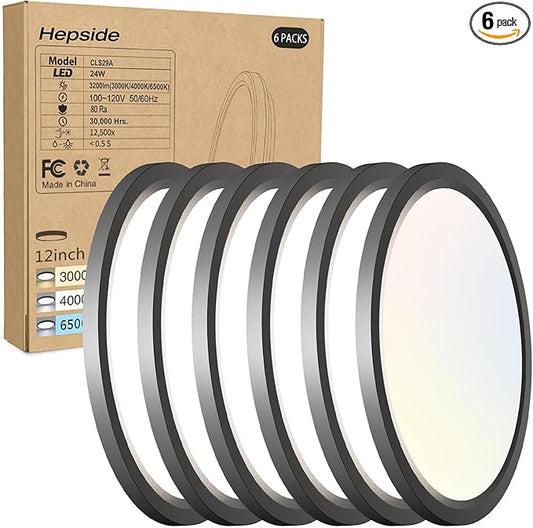 6PACK LED Flush Mount Ceiling Light - 3CCT Selectable 3000K-4000K-6500K & 150W Equivalent Modern Kitchen Recessed Ceiling Lamp 24W 3200Lm 12 Inch for Bathroom Closet Laundry Bedroom Hallway