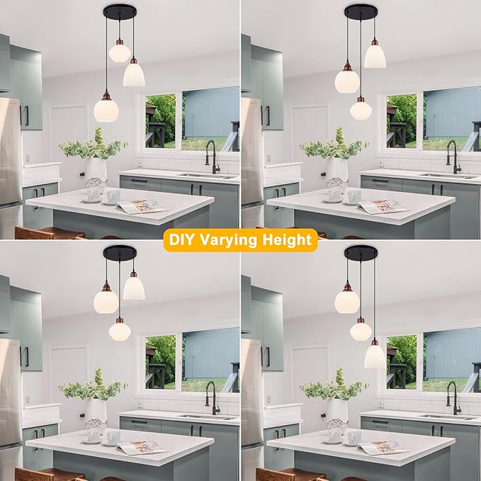 Cluster Pendant Lights with for Kitchen Island 3-Light Pendant Light Fixtures with 3D Printed Ribbed Shade, Kitchen Island Lighting Adjustable Pendant Light for Dining Room, Kitchen