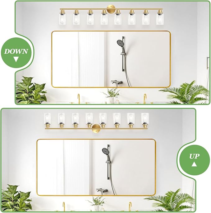 8-Light Brushed Gold Vanity Lights for Bathroom, Lighting Fixtures Over Mirror with Clear Glass Shade, Modern Kitchen Light Fixtures Wall Lamps Sconce Light - E26 Base