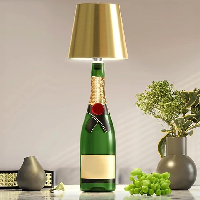 Neioaas Wine Bottle Lamp, 3 Color Light Dimming Metal Wine Bottle Light, Rechargeable Waterproof Bottle Touch Lamp Head with for Home,Bar,Camping,Travel,Restaurants, Party, Decor & Gifts(Gold)