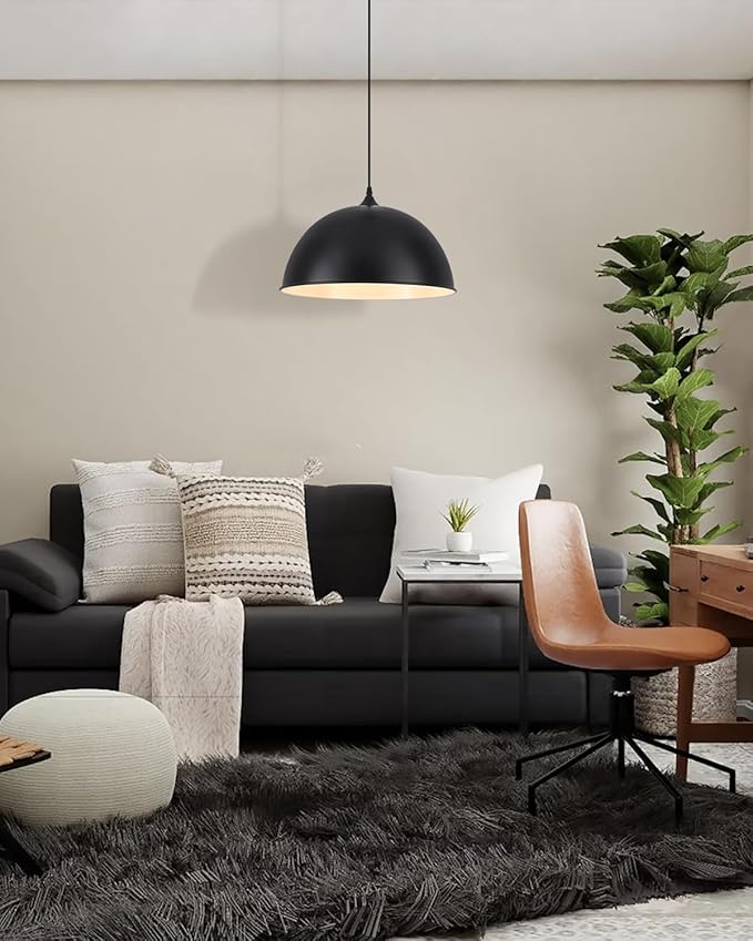 Black Pendant Light 15.7 Inch, Modern Pendant Lights Kitchen Island,Large Farmhouse Hanging Light for Dining Room Bar Cafe Bedroom