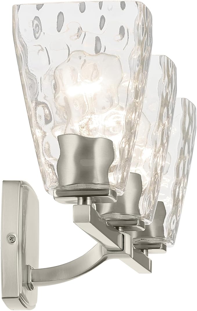 Kichler Marant 21.25" 3-Light Bathroom Vanity Light Fixture with Clear Water Glass in Brushed Nickel for Over Mirror, Modern Steel Frame (21.25" W x 9.5" H), 55216NIWTR