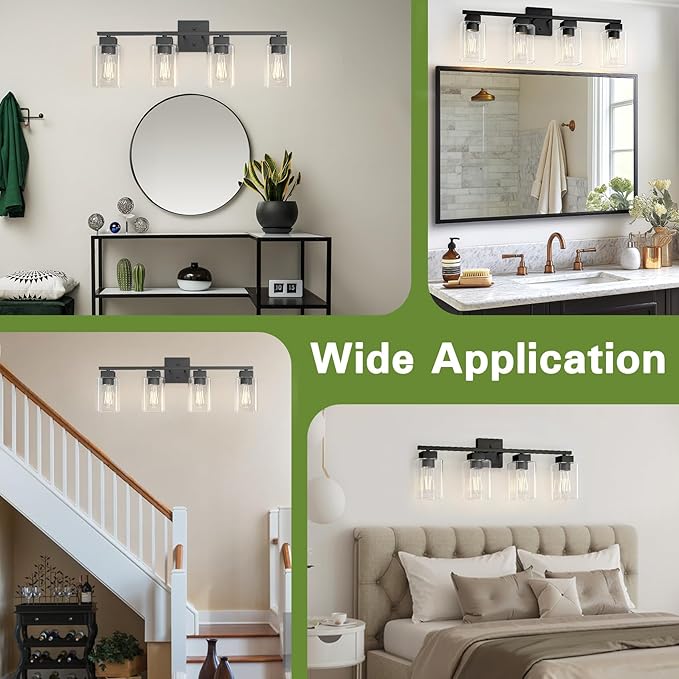 Espird 4 Light Bathroom Vanity Light - Matte Black Bathroom Light Fixtures Square Design & UL Certification, Square Light Fixture Over Mirror, Farmhouse Light Fixtures for Bathroom & Bedroom