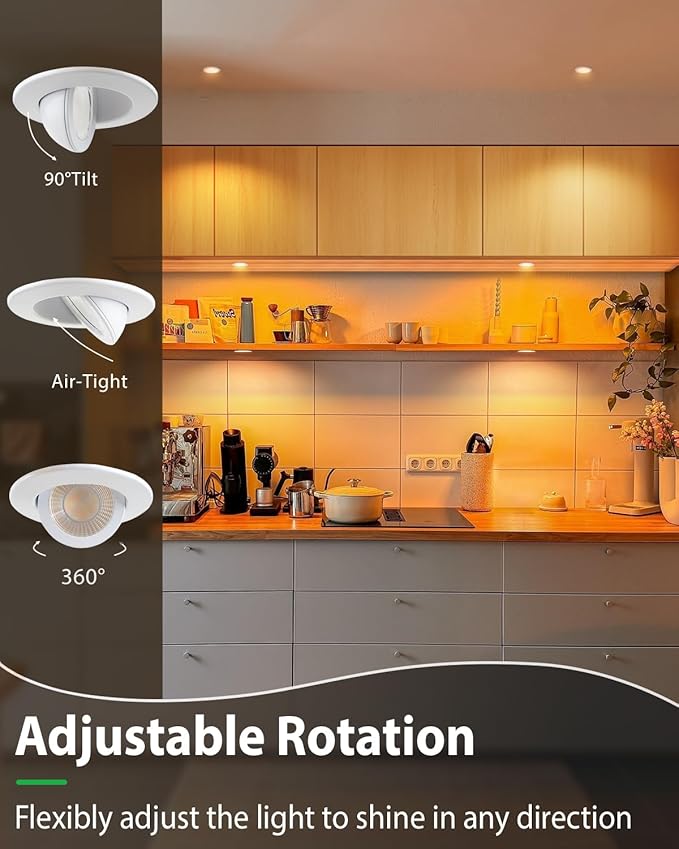 zouzai 2 Inch 5CCT Gimbal Led Recessed Lighting with Junction Box, 360°+90° Adjustable Recessed Can Lights, 2700K/3000K/3500K/4000K/5000K Selectable, 5W Eqv 50W, 550LM Brightness - ETL (White,6 Pack)