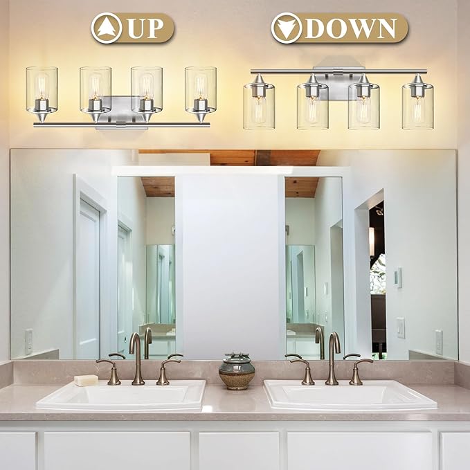 4-Light Bathroom Light Fixtures,Brushed Nickel Vanity Lighting Fixtures,Modern Wall Lighting Sconces for Mirror Bedroom Living Room Vanity Table Hallway