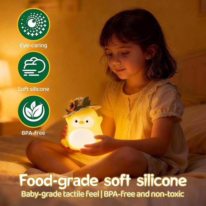 Penguin Night Light for Kids, LED Squishy Silicone Animal Night Lamp, Cute Nursery Nightlight for Desk Decor RGB Ambient Lighting Rechargeable/Dimmable/Timer Toddler Lamp Baby Boys Girls Gift