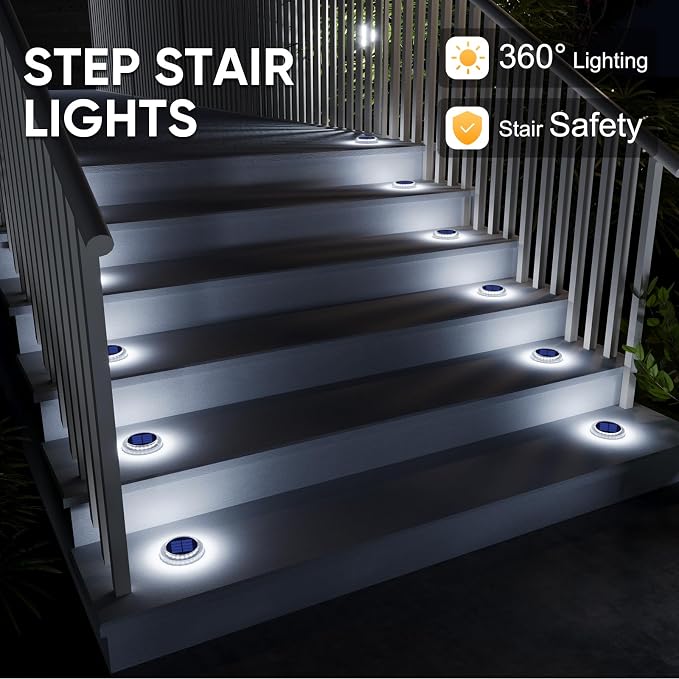 Solar Driveway Deck Step Dock Lights for Outside Stick on Stair Lights Solar Powered Outdoor Waterproof Boat Marine Warning Lights for Sidewalk Pathway Garden Yard Marker Auto On/Off (6 Pack, White)