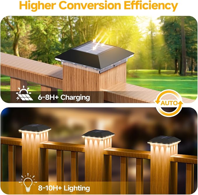 Mlambert 8 Pack Solar Post Cap Lights Outdoor - 3 Lighting Modes Waterproof LED Fence Deck Post Lights Fit 3.5x3.5 Wood/4x4 Vinyl Posts, Black
