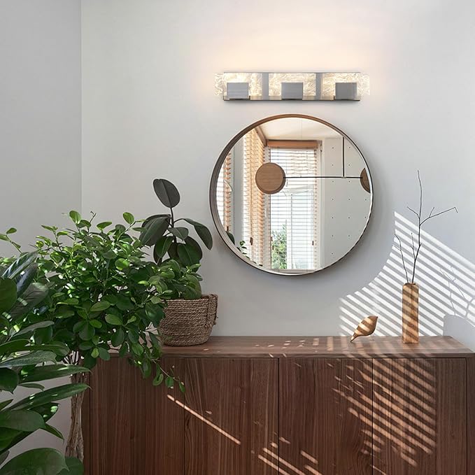 LED Bathroom Vanity Light: 24 Inch Brushed Nickel Acrylic Modern Lighting Fixtures - 3-Lights Contemporary Smoke Design Wall Lights Fixture Over Mirror 3000K
