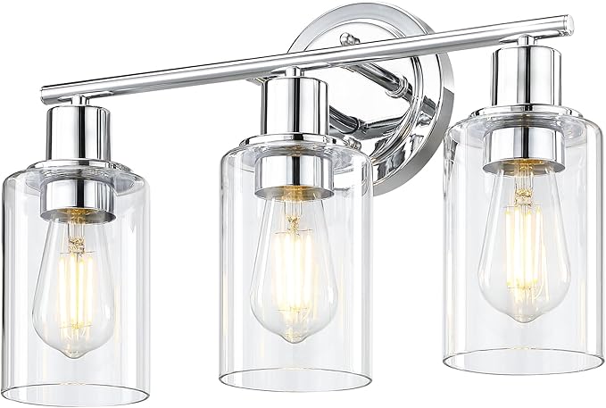 3-Light Chrome Bathroom Light Fixtures Over Mirror,Chrome Vanity Lights for Cabinet, 3 Bulb Bathroom Wall Sconce Light Fixture for Sink