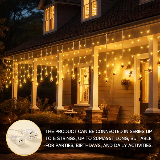 Curtain String Light Christmas Decoration Icicle Lights 8 Modes dimmable,108 LEDs 4M Christmas and Halloween String Lights for Home,Office,Party,bar,Holiday,Party (Warm White)