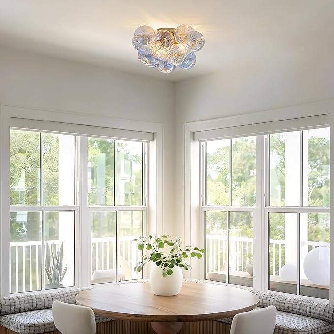 Semi Flush Mount Ceiling Light 18.5"-Glass Bubble Chandelier Lighting Modern Hallway Light Fixtures Brushed Gold with 13 Swirled Colorful Globe for Dining Room Kitchen Bathroom Entryway Bedroom