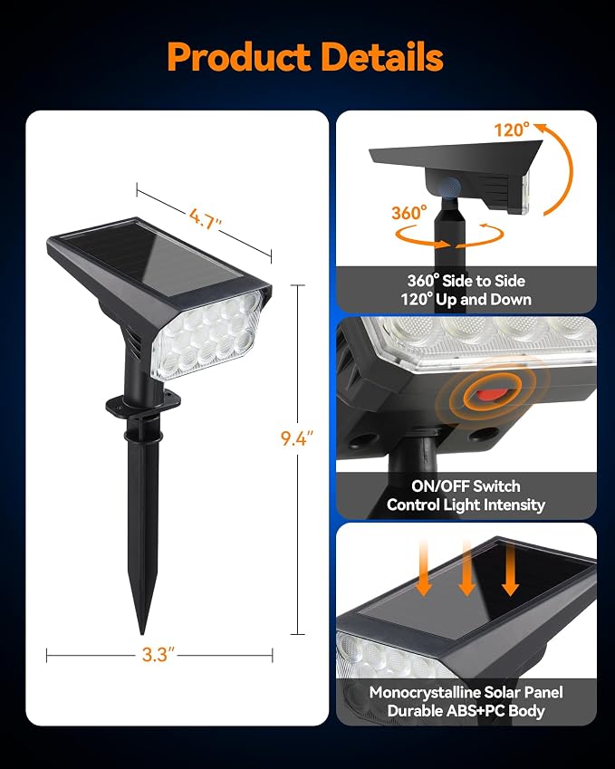 Solar Lights Outdoor Waterproof IP65, 56 LED 3 Lighting Modes Solar Spot Lights Outdoor, Solar Powered Landscape Lighting for Yard Pathway Garden, 8 Pack (Cool White)