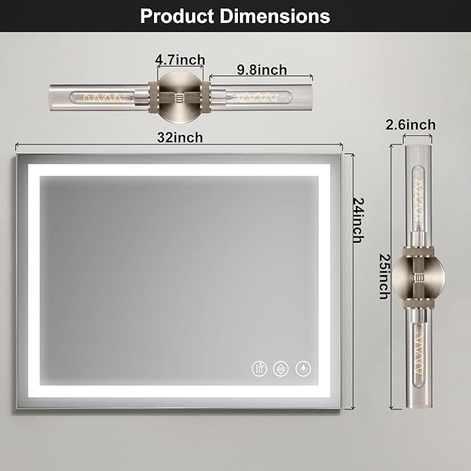 LaLuLa 2-Pack Vanity Lights for Bathroom – Brushed Nickel 2-Light Wall Sconces with Knurled Texture and Clear Glass Shades, Modern Chrome Bathroom Light Fixtures Over Mirror, 25 Inch