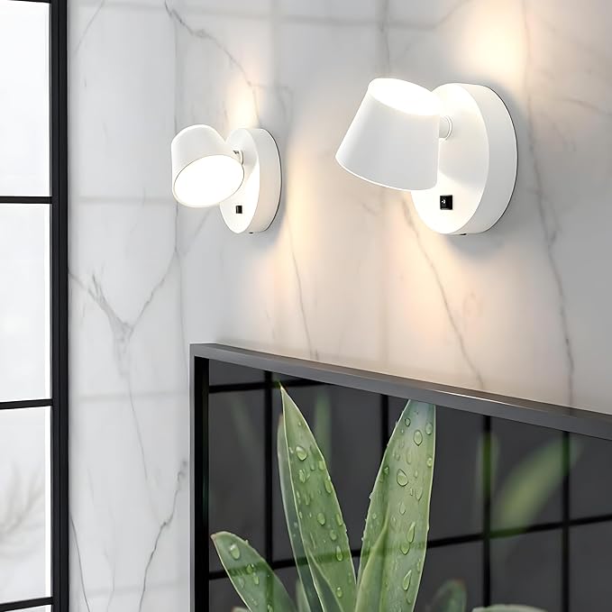 URSOLA Battery Operated Wall Sconce with Remote, LED Rechargeable Battery Wall Light with 9000mAh 3CCT and Dimmable Magnetic 360° Rotation Cordless Light for Bedroom（White）