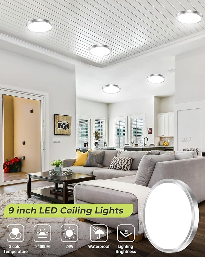 hepside 1PACK LED Flush Mount Ceiling Light Fixture Black, 9Inch 24Watt, 3000k/4500k/6000K Ceiling Light, Ultra Slim Flush Mount LED Ceiling Lamp for Bedroom, Living Room, Kitchen, Hallway