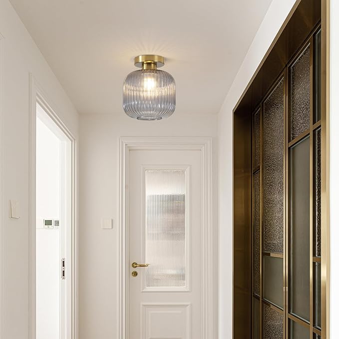 BOKT Modern Ceiling Mount Light Smoke Grey Glass Kitchen Hallway Light Fixtures 1-Light Mini Nordic Minimalism Close to Ceiling Lamp for Kitchen Hallway