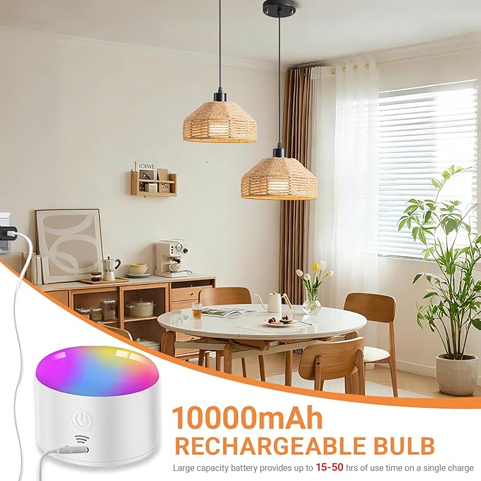Battery Operated Pendant Light with Remote,Battery Hanging Light Rattan Woven Chandelier No Wiring Needed,Rechargeable Light Bulb 50+Hours Continue Use,Perfect for Kitchen Islands Ceiling Lighting
