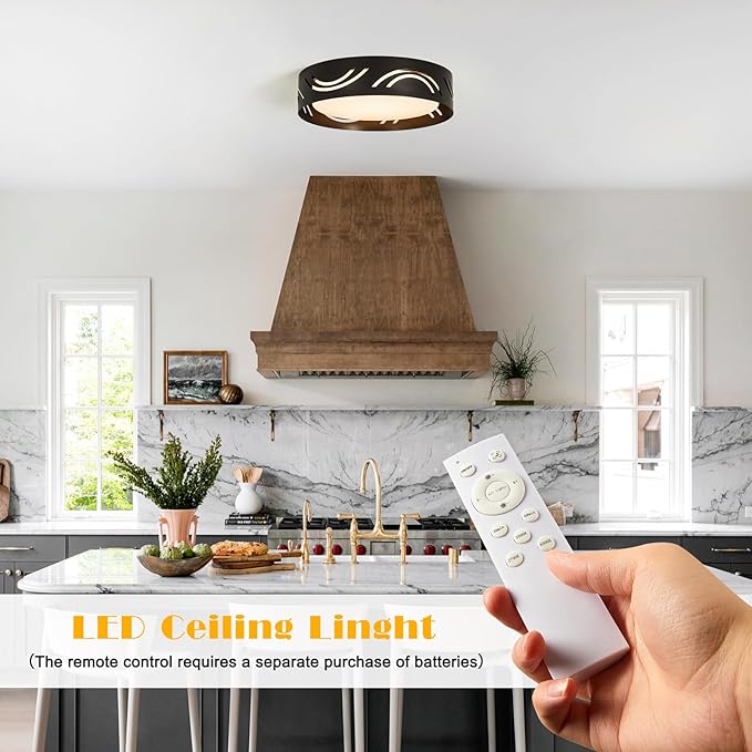 Modern Dimmable LED Flush Mount Ceiling Light with Remote, 2400LM 2700K-6500K Adjustable 12 Inch Bedroom Ceiling Light with Night Light for Kitchen Hallway Bathroom Living Room (Black, Arc