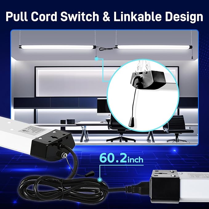 hykolity 4FT 120W LED Shop Light Linkable, 13000lm(400w Equivalent), 5000K Utility Shop Lights for Garages, Workshops, Basements, Hanging or FlushMount, with Power Cord and Pull Chain, ETL, Black
