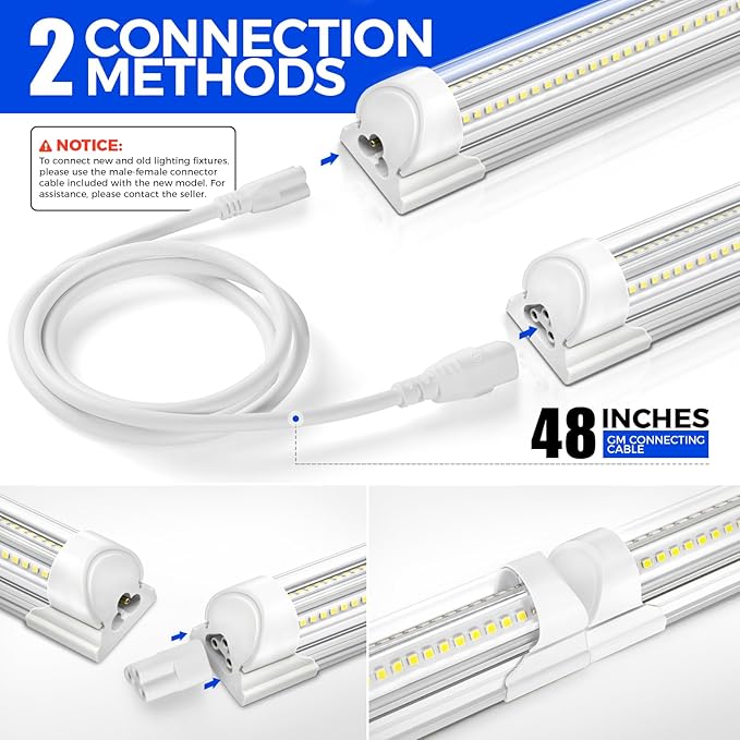 Barrina LED Shop Lights, 8FT 100W 15000LM 6500K, Super Bright White, V Shape, Clear Cover, High Output, Linkable, T8 LED Tube Light, for Garage 8 Foot with Plug (Pack of 10)