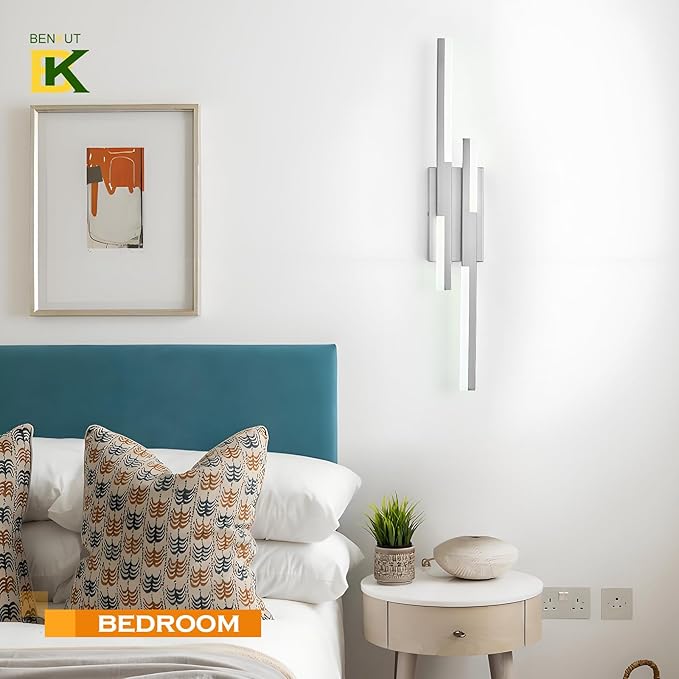 Benkut Modern LED Wall Sconce Silver Remote Wall Light Fixtures for Bathroom, Dimmable Vanity Light Indoor LED Remote Wall Sconce for Bedside Bedroom Living Dining Room (27.6inch 3000-6500K 1 Pack)