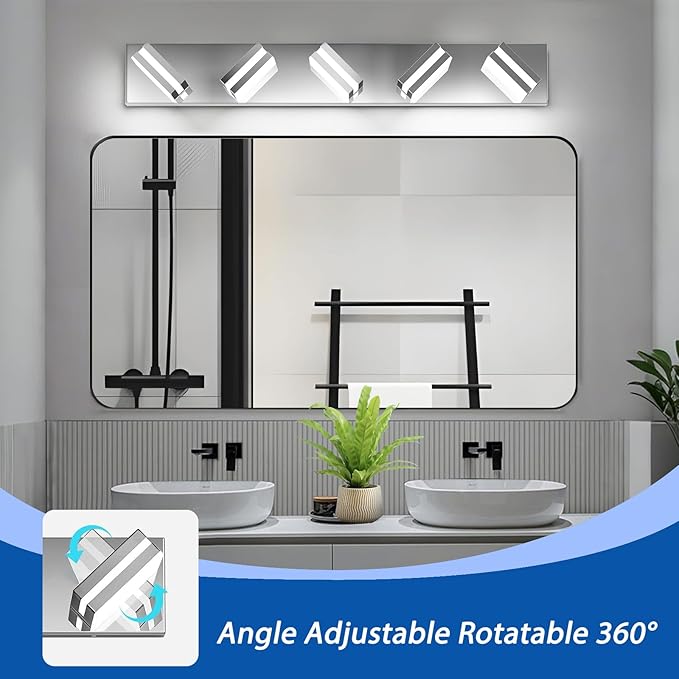 IZORRO LED Modern Bathroom Lights Fixtures(5-Light,Dimmable,360°Rotate),Chrome Acrylic Wall Lighting,Vanity Lights for Bathroom Over Mirror - 6000k 30In （No Assembly Required）