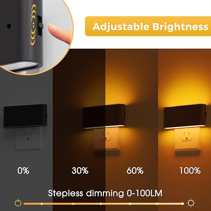 L LOHAS LED Night Light, 2 Pack Dimmable Modern LED Night Lights Plug into Wall,Dusk to Dawn Sensor Night Lights for Kid, 0-100LM 2000K Amber Nightlight for Hallway Bedroom Stairway
