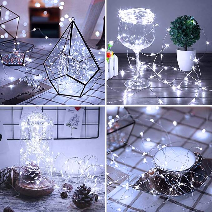 6 Pack LED Fairy Lights Battery Operated 20FT 60 LEDs Silver Wire String Lights Twinkle Lights Starry Fairy Lights for Bedroom Christmas Wedding Party Indoor Outdoor Decor, Warm White + Cool White