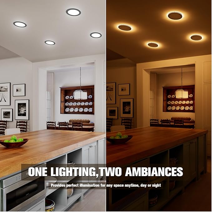 VOLISUN 6 Pack 6 Inch Black Recessed Light with Night Light, Canless LED Recessed Lighting 6 inch, 2700K-5000K Selectable, 12W=130W,1080LM Soffit Lighting Outdoor Recessed Light, ETL Certificated