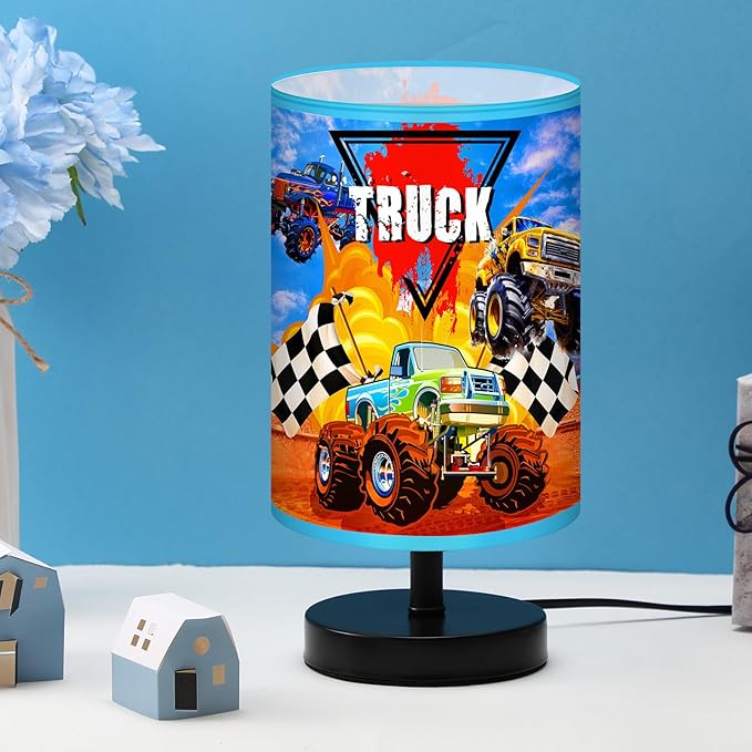 Glooglitter Monster Truck Themed Table Lamp 3 Colors Dimmable Lights 9.72 x 5.12 Inch Monster Truck Themed Night Light Bedside Lamps Decoration for Bedroom Desk Birthday Gifts for Christmas Home Decor
