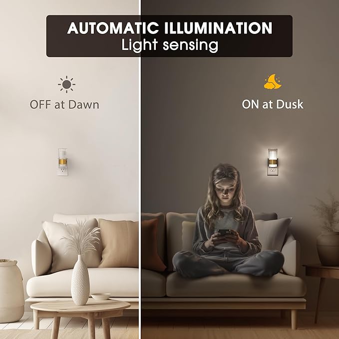 Briignite Decorative Night Lights Plug into Wall, Home Decor, Dusk to Dawn Light Sensor, Daylight White 5000K, 0-100LM Adjustable Brightness, Unique Design for Use in Bedroom, Hallways, 2 Pack