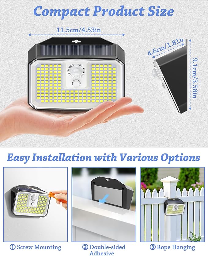 CLAONER 16-Pack Solar Motion Sensor Lights Outdoor, 168 LED Waterproof Security Light with 3 Modes, for Garden, Fence, Garage, Deck, Door Step