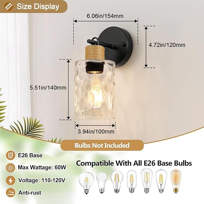 MOKATNG Set of 2 Wall Sconces for Bathroom, Coastal Modern Vanity Lights with Clear Glass Shade, Black Bathroom Wall Lamp for Mirror Kitchen Living Room Hallway Cabinet Porch
