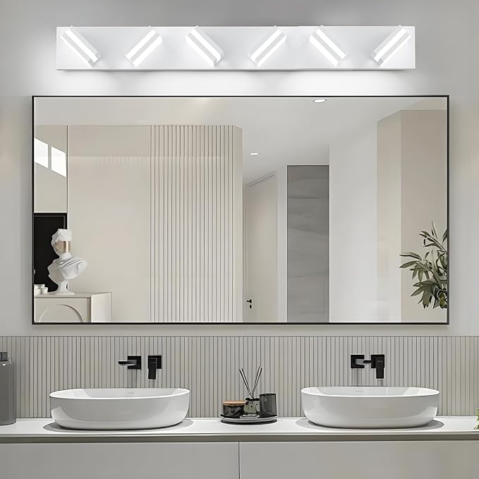 IZORRO LED Modern Bathroom Lights Fixtures(6-Light,Dimmable,360°Rotate),Matte White Acrylic Wall Lighting,Vanity Lights for Bathroom Over Mirror - 6000k 36In （No Assembly Required）