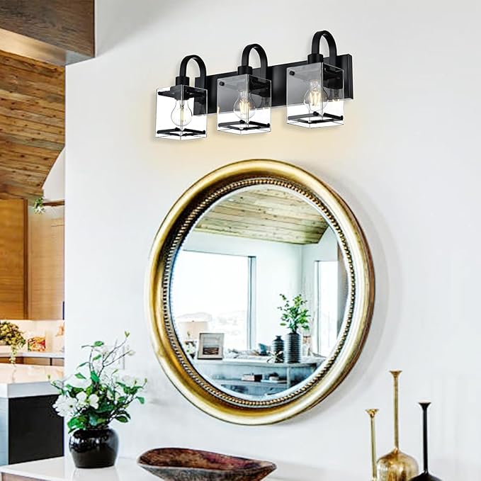 Black Bathroom Light Fixtures Over Mirror 3-Light Wall Sconces Lights, Industrial Vanity Light Farmhouse Lighting Fixtures Bathroom Above Mirror,Modern Wall Light fixtures