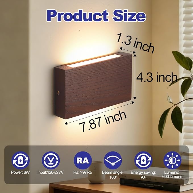 Wood Linear LED Wall Sconce, Dimmable Wall Light, Wood Long Wall Lamp Hallway wall Lights fixtures wall Mounted Lights，Warm Light lamp