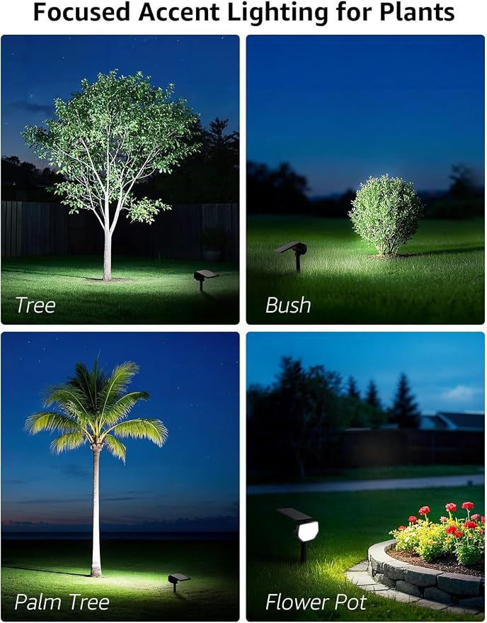 Lepro Solar Decorative Spot Lights 2 Pack, Cool White Modern Accent Lights for Garden & Landscape, IP65 Waterproof Adjustable Spotlight for Architecture, Pathways, Contemporary Decor