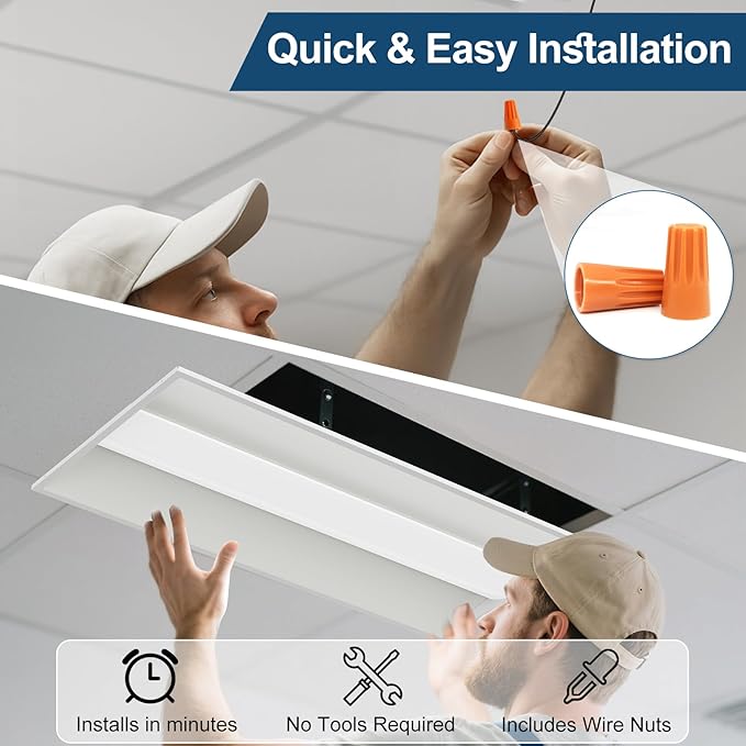 2x4 LED Troffer Light, 2-Pack, Backlit Panel, 30W–72W Selectable, 5CCT, 0–10V Dimmable, ETL, Drop Ceiling