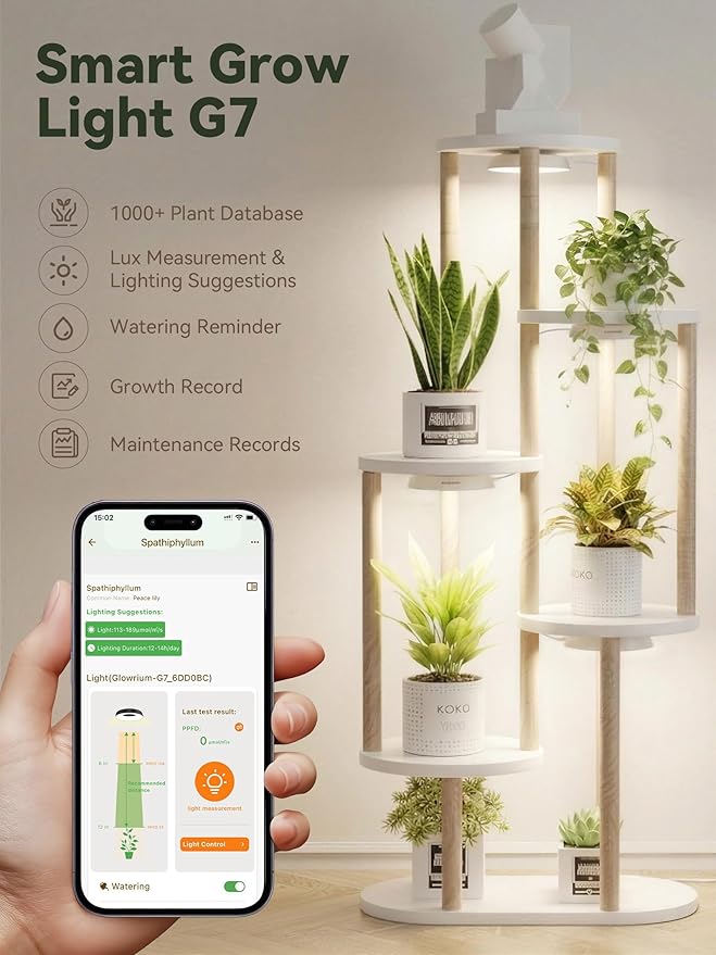 GLOWRIUM Grow Lights for Indoor Plants, Full Spectrum Puck Grow Light with Manual & APP Control, 32W(4 x 8W) Plant Lamp Auto-Timer, Plant Assistant 10 Levels Dimmable for Plant Shelf (4 Packs,White)