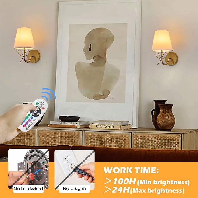 PASSICA DECOR Bow Wireless Battery Operated Wall Sconce Set of 2, Rechargeable Dimmable LED Lights with 15 Colors, Timer, Remote Control,Bow Lamp for Girls Rooms,Bedroom Living Room