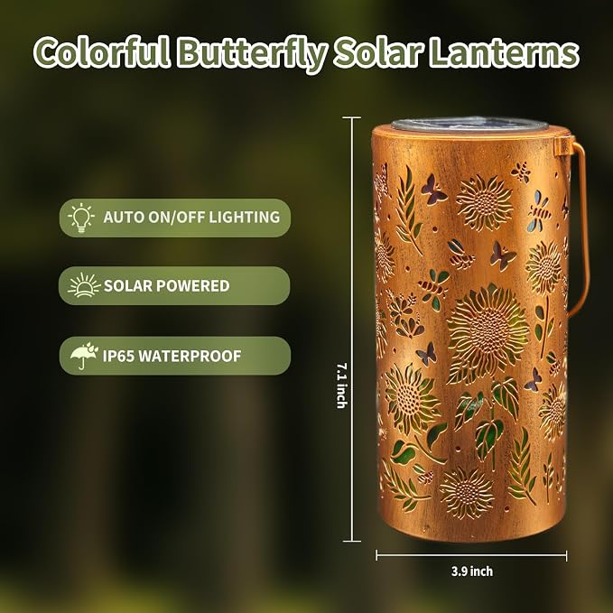 Colorful Sunflower Solar Lantern Outdoor Waterproof Garden Decorative Light, Hanging & Tabletop Solar Powered Lantern with Projection Pattern for Patio Garden Yard Balcony(Sunflower)