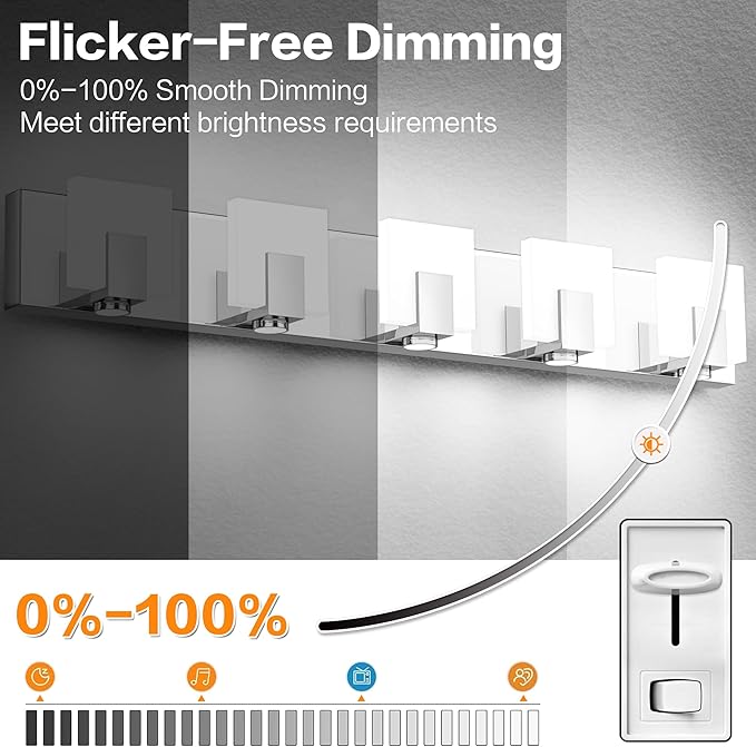 SOLFART Vanity Lights for Mirror LED Modern Gloss Chrome Bathroom Lighting Fixtures Over Mirror Dimmable 5 Lights