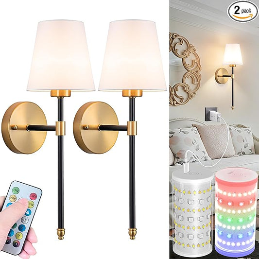 Nekhung Battery Operated Wall Sconces Set of 2, Wireless Wall Light with 10000mAh RGB Dimmable Magnetic Bulb, Rechargeable Wall Sconce with Remote Control for Bedroom Living Room