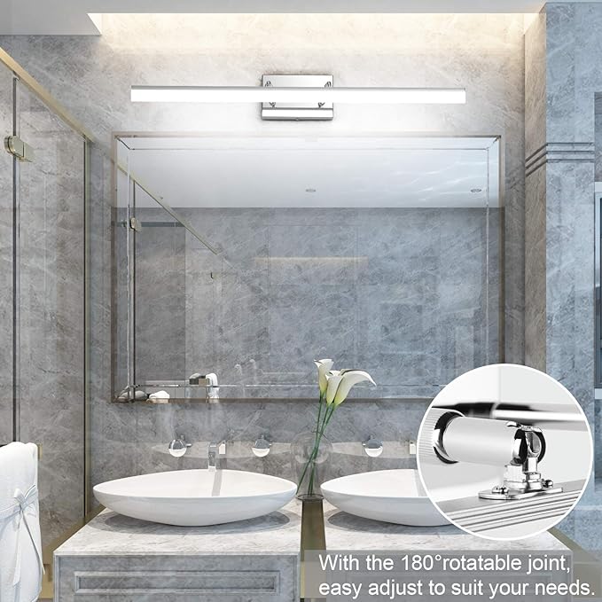 Aipsun 31.5 inch LED Vanity Lights Adjustable Bathroom Light Fixtures Bathroom Lighting Fixture Over Mirror Chrome Modern Vanity Lighting 5500K