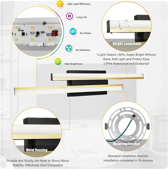 Bathroom Light Fixtures Over Mirror: 32 Inch Retractable LED Bathroom Vanity Light ETL Certified 5CCT 2700K-5700K Wall Light 34W Modern Vanity Light Bar Dimmable - Wall Light Fixtures, Golden 1 Pack