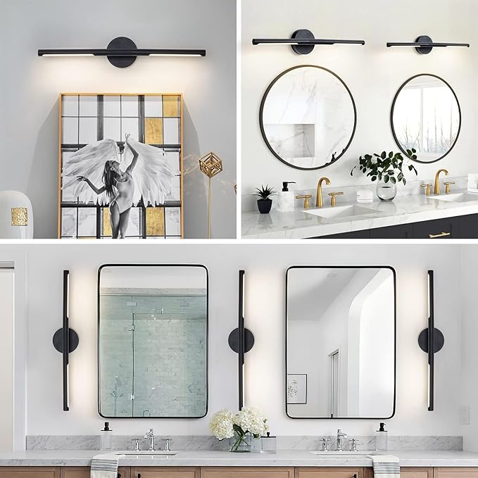 Matte Black Bathroom Light Fixtures Over Mirror 24 Inch, 18W 360° Rotatable Dimmable 4000K Led Vanity Light Bar, Modern Bathroom Vanity Lights Above Mirror, Led Bathroom Lighting