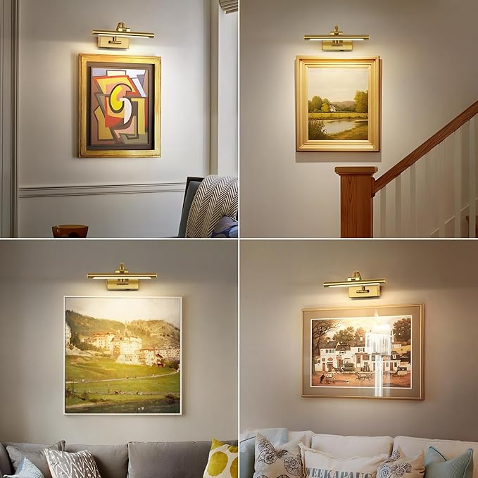 DESOOP Wireless Picture Lights for Wall Rechargeable Brass Gallery Lights Battery Operated Art Lamps with Remote and Timer Dimmable Painting Lights for Artwork Portrait Display 12 Inch 2W 2700K